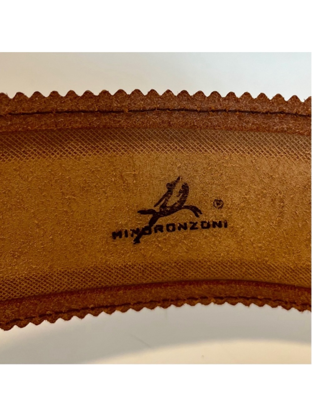 MINORONZONI Italian Vintage Leather Belt, Caramel Tan, Large Western Buckle, XL - Picture 12 of 13